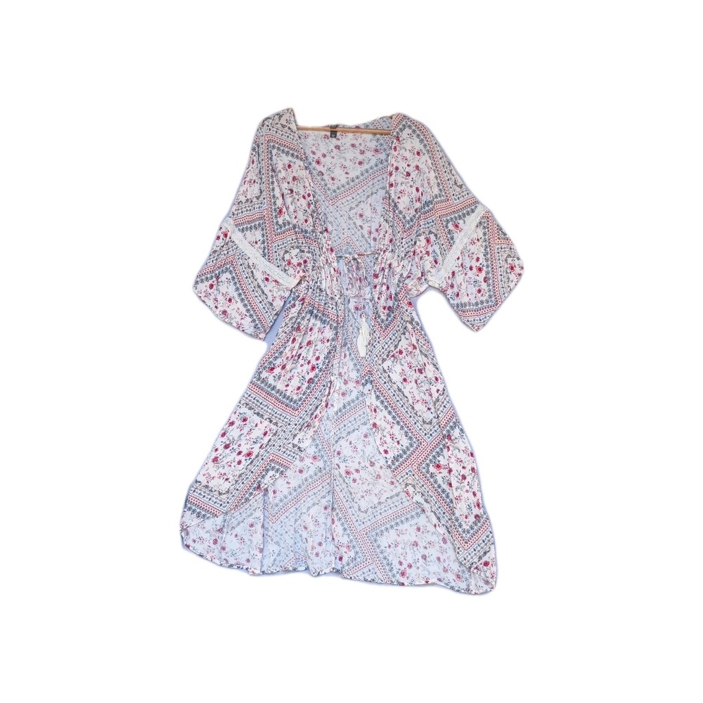 Alya Dainty Floral Boho Kimono Duster High Low Hem S/M Indie Festival WS22146